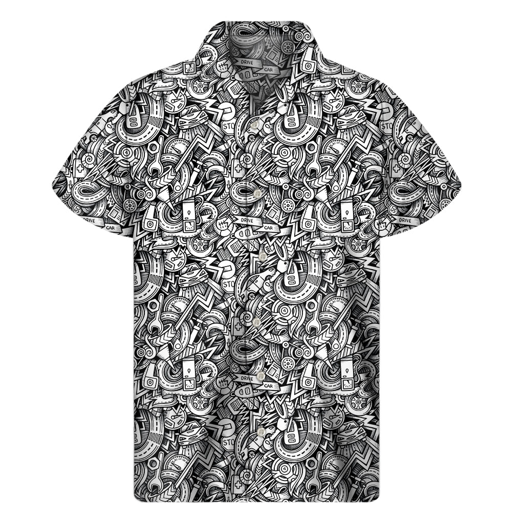 Cartoon Mechanic Pattern Print Men's Short Sleeve Shirt