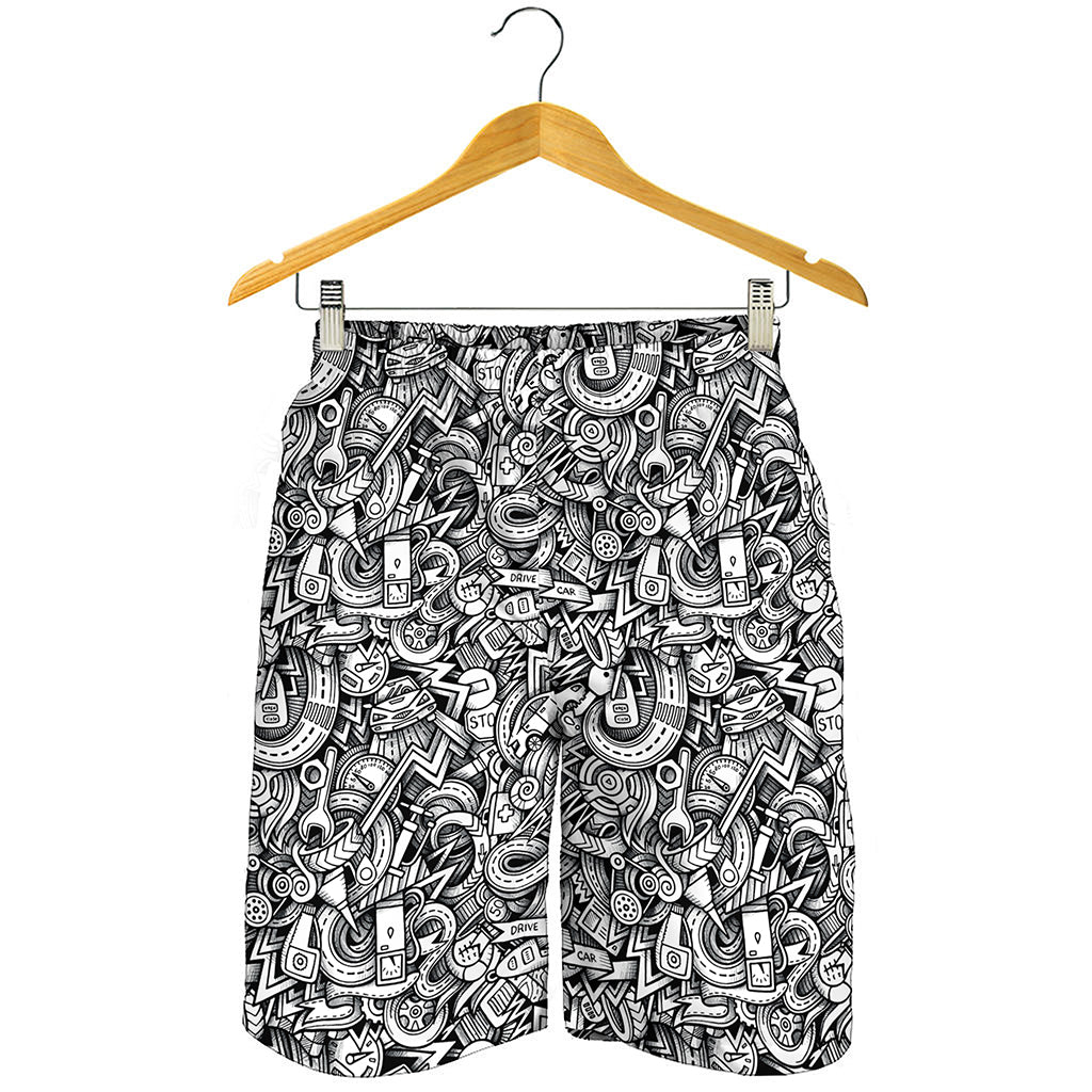 Cartoon Mechanic Pattern Print Men's Shorts