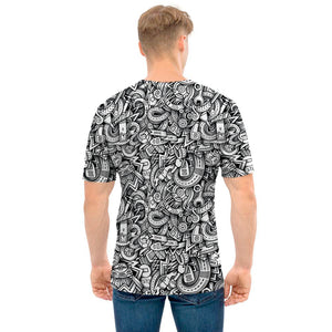 Cartoon Mechanic Pattern Print Men's T-Shirt