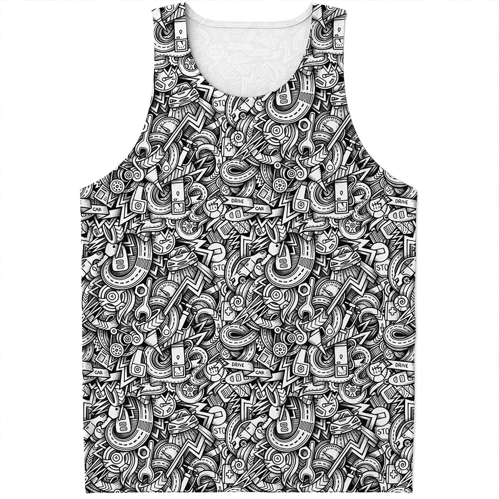 Cartoon Mechanic Pattern Print Men's Tank Top