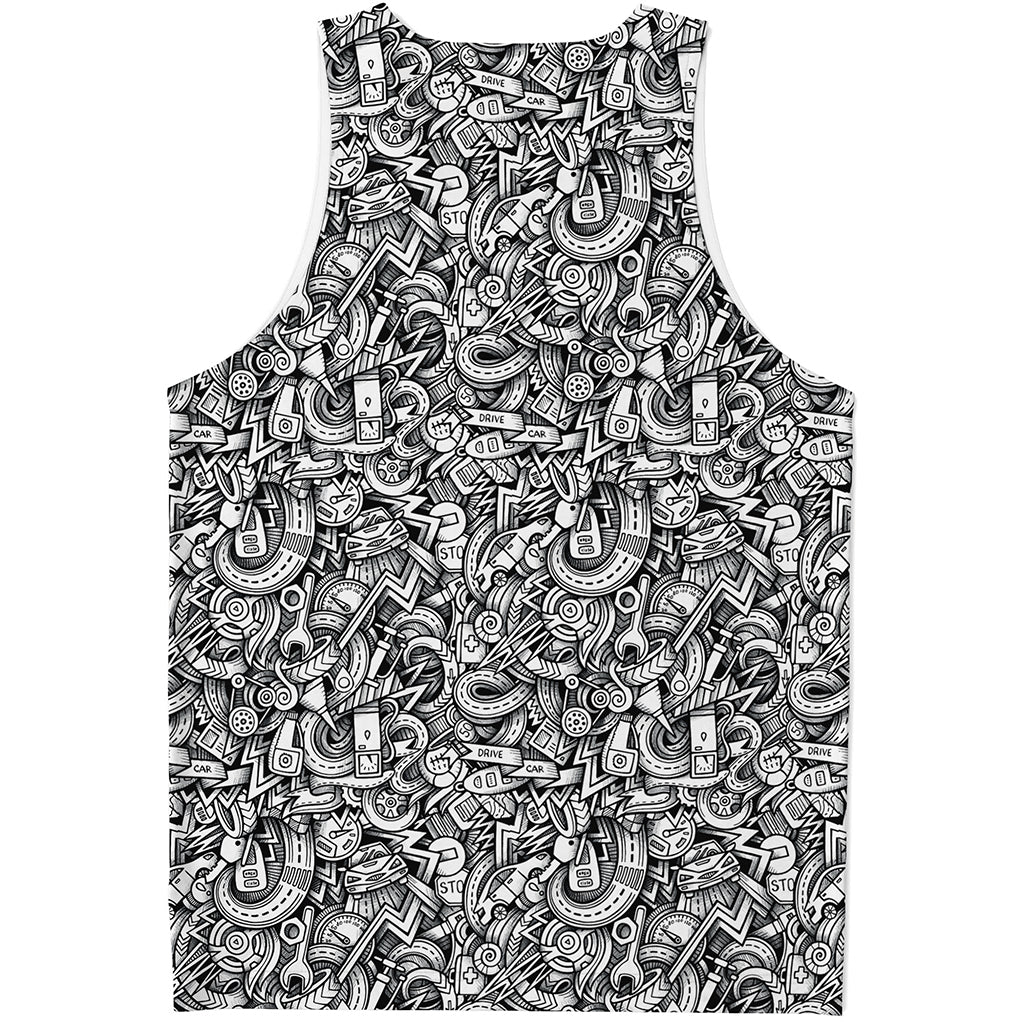 Cartoon Mechanic Pattern Print Men's Tank Top