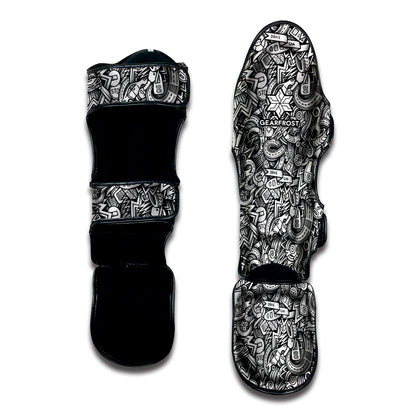 Cartoon Mechanic Pattern Print Muay Thai Shin Guard