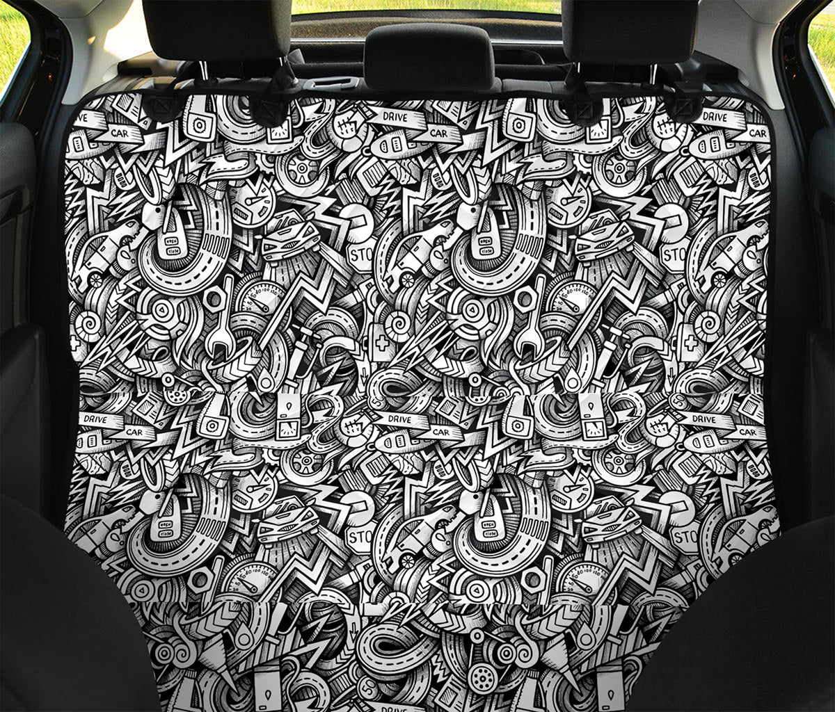 Cartoon Mechanic Pattern Print Pet Car Back Seat Cover