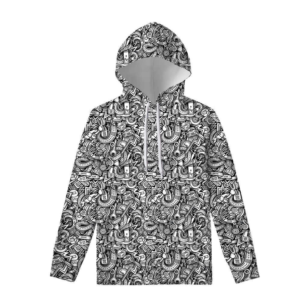 Cartoon Mechanic Pattern Print Pullover Hoodie