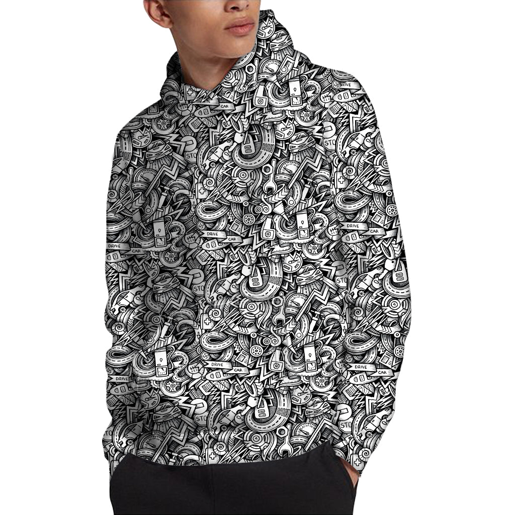 Cartoon Mechanic Pattern Print Pullover Hoodie