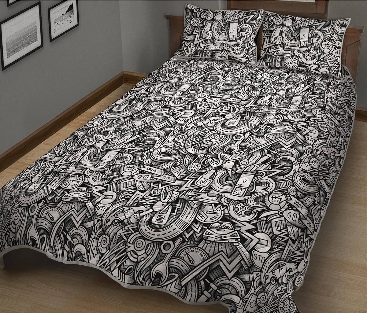 Cartoon Mechanic Pattern Print Quilt Bed Set