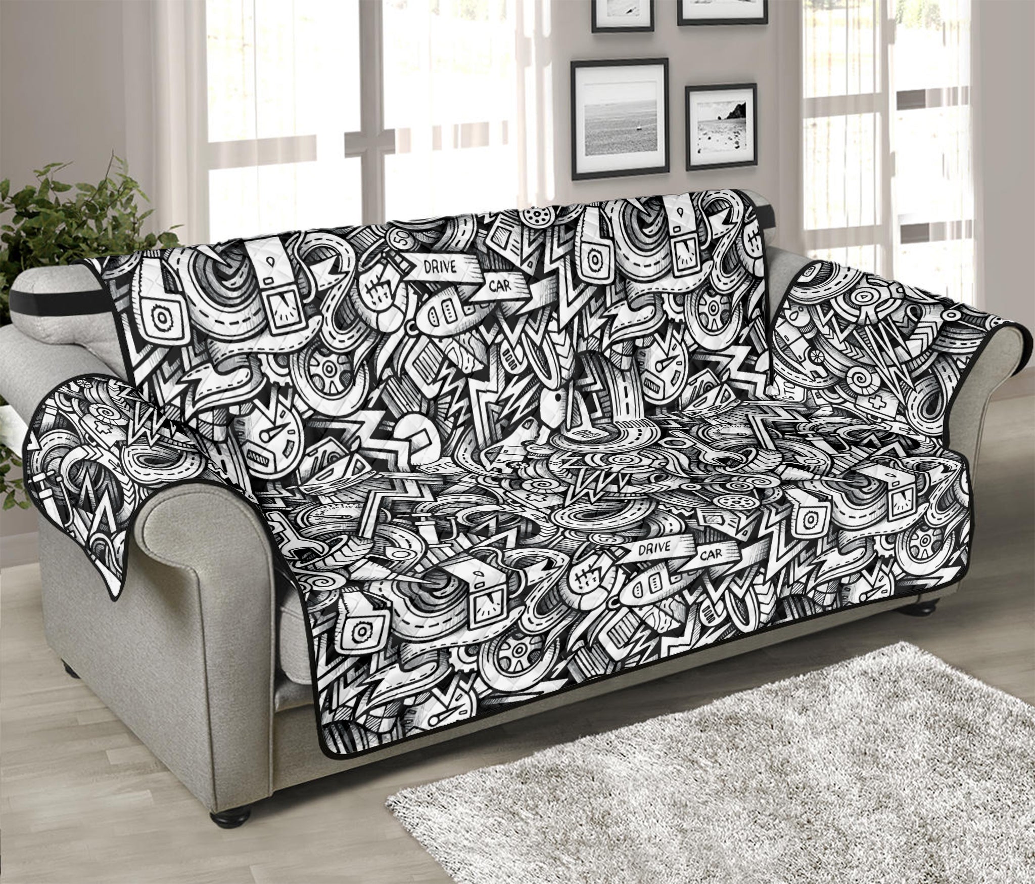 Cartoon Mechanic Pattern Print Sofa Protector