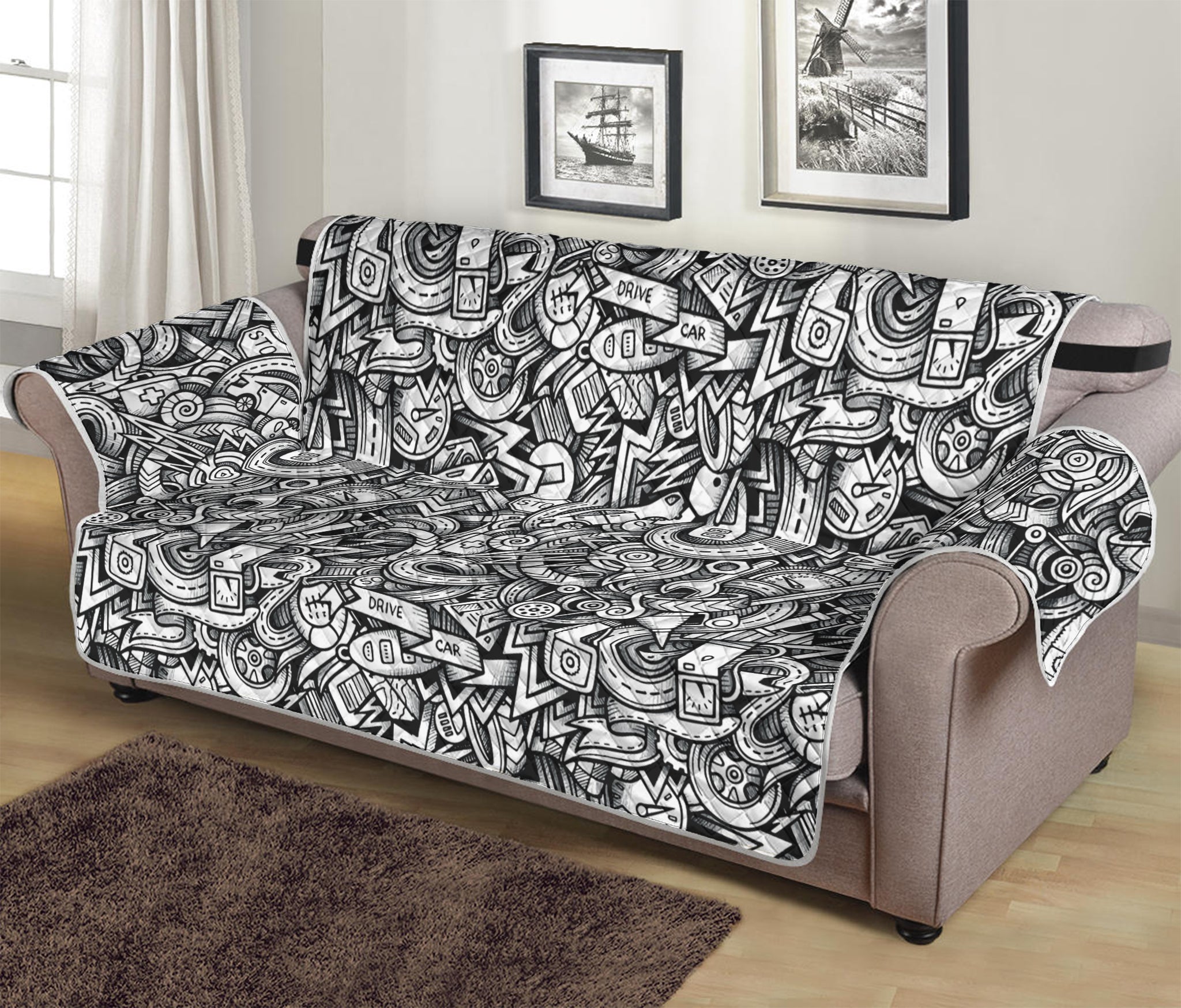 Cartoon Mechanic Pattern Print Sofa Protector