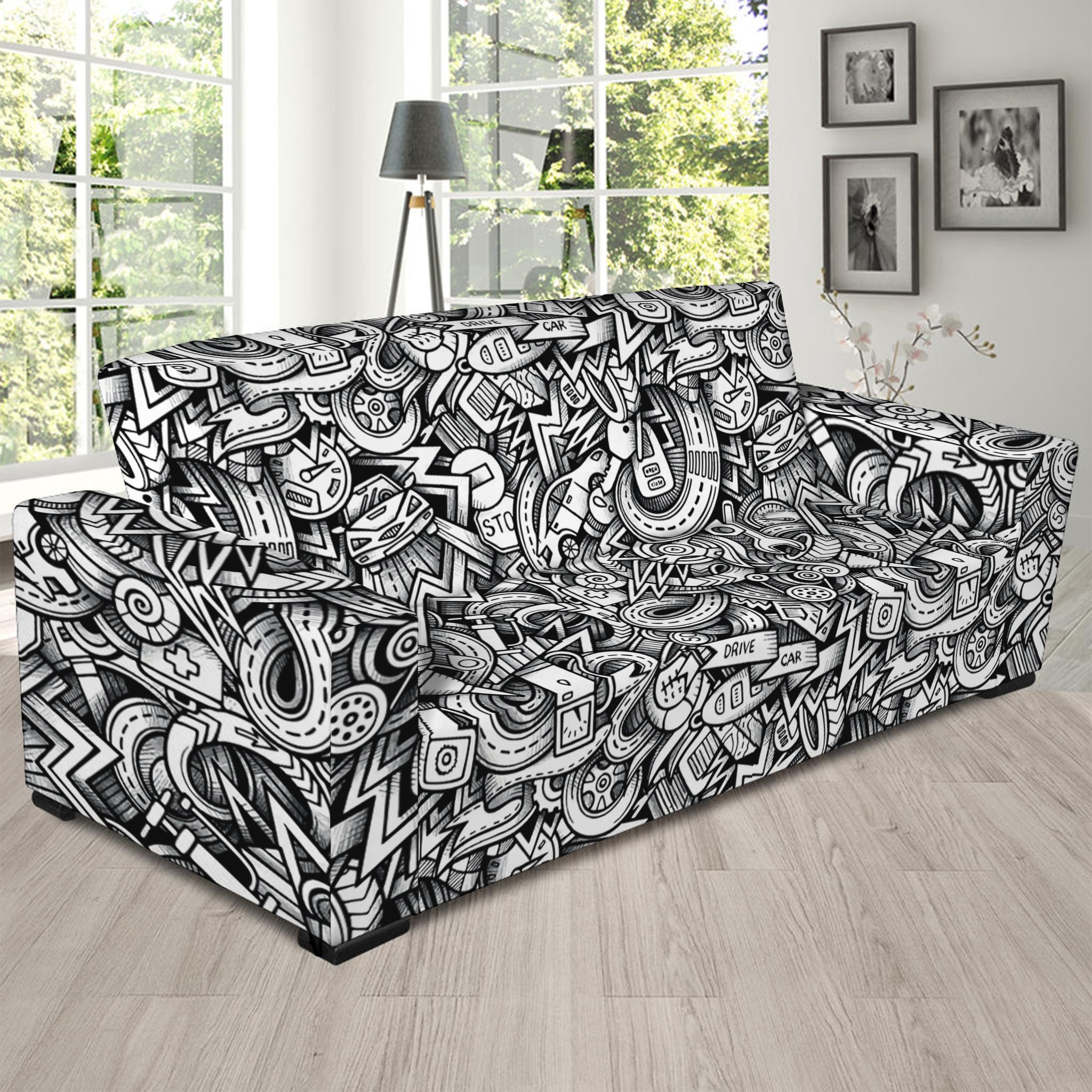 Cartoon Mechanic Pattern Print Sofa Slipcover