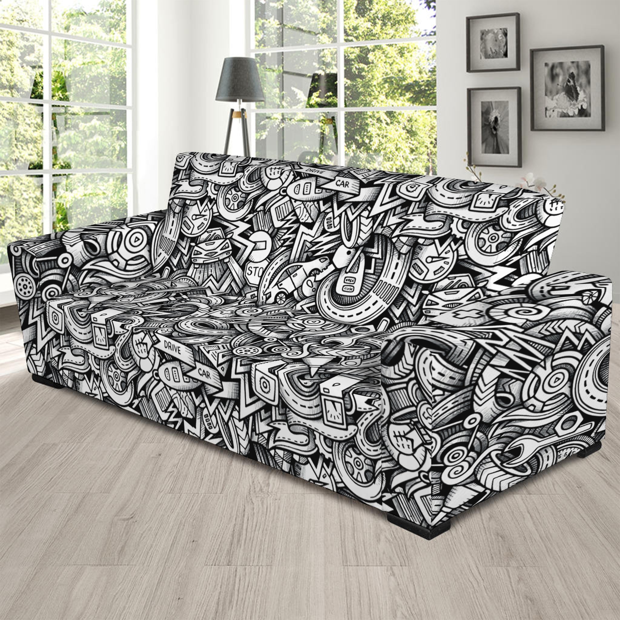 Cartoon Mechanic Pattern Print Sofa Slipcover