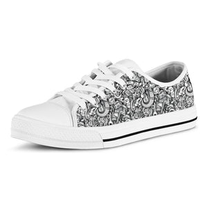 Cartoon Mechanic Pattern Print White Low Top Shoes