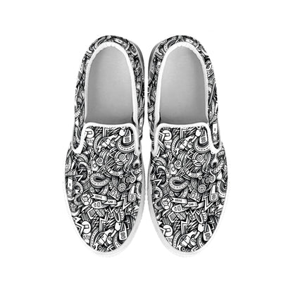 Cartoon Mechanic Pattern Print White Slip On Shoes