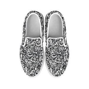 Cartoon Mechanic Pattern Print White Slip On Shoes