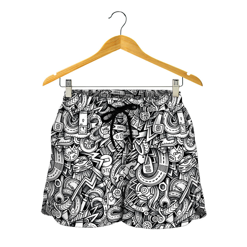 Cartoon Mechanic Pattern Print Women's Shorts