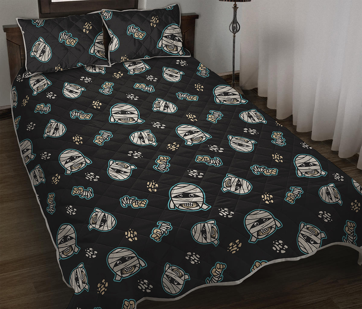 Cartoon Mummy Pattern Print Quilt Bed Set