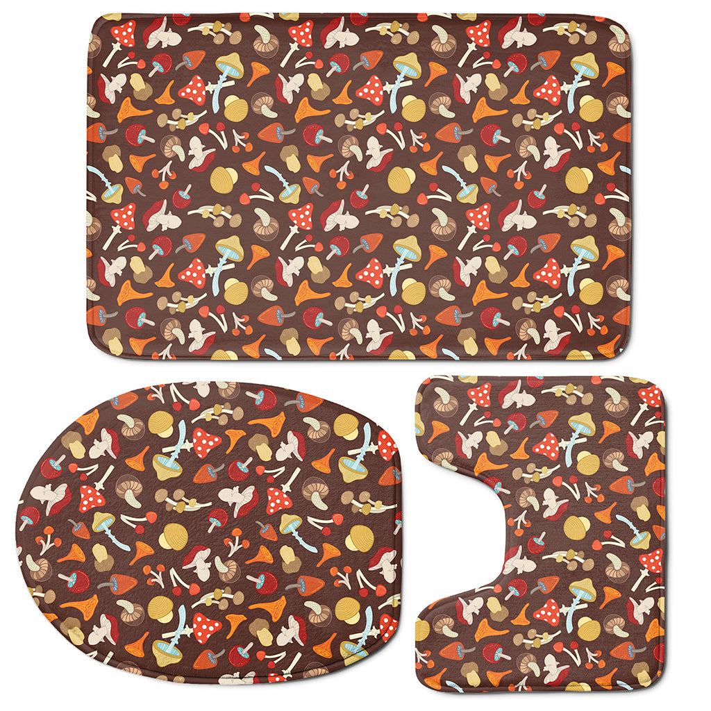 Cartoon Mushroom Pattern Print 3 Piece Bath Mat Set