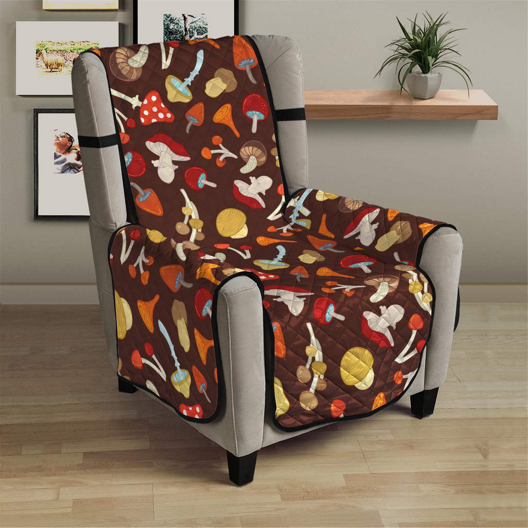 Cartoon Mushroom Pattern Print Armchair Protector