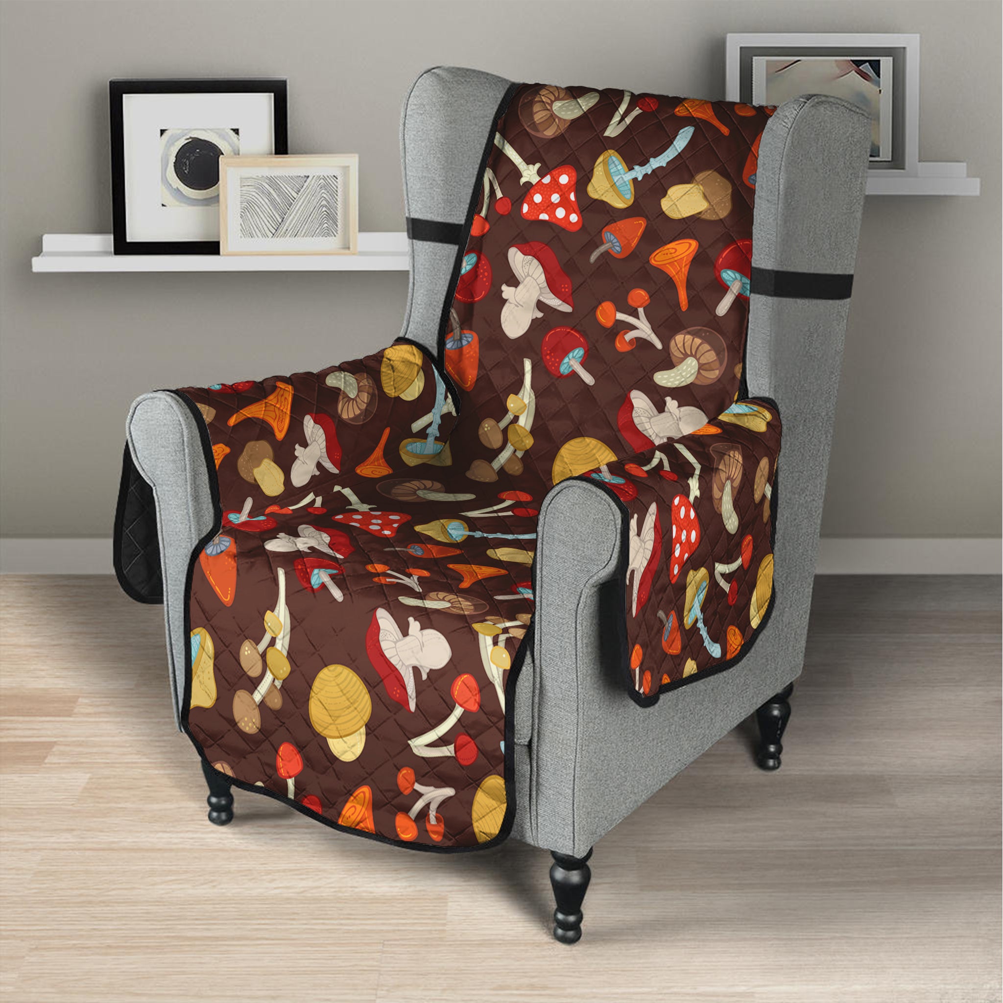 Cartoon Mushroom Pattern Print Armchair Protector