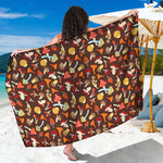 Cartoon Mushroom Pattern Print Beach Sarong Wrap