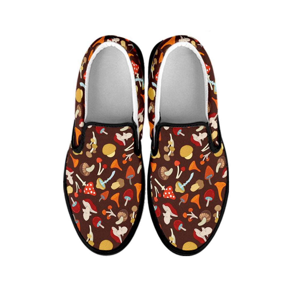 Cartoon Mushroom Pattern Print Black Slip On Shoes