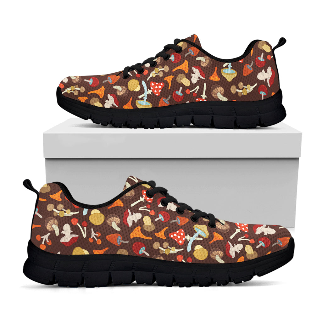 Cartoon Mushroom Pattern Print Black Sneakers