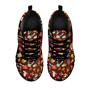 Cartoon Mushroom Pattern Print Black Sneakers