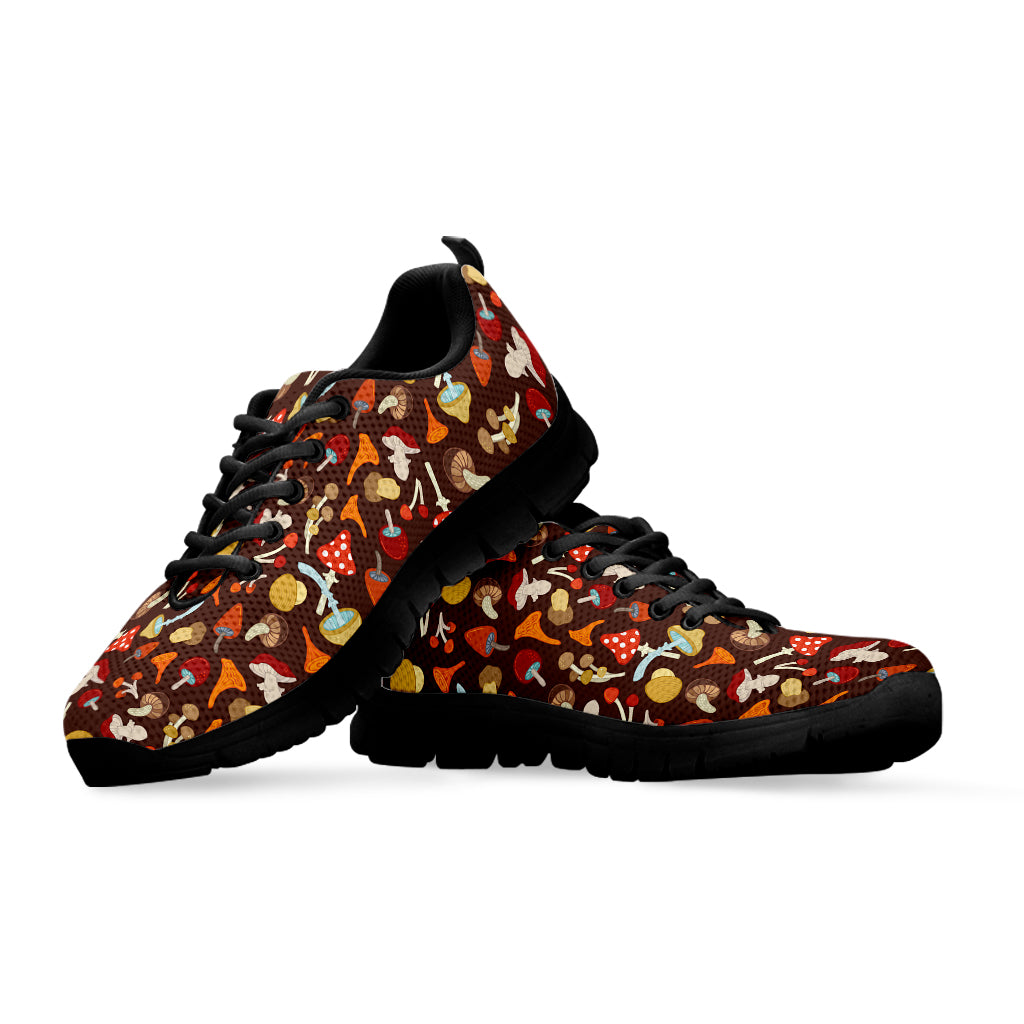 Cartoon Mushroom Pattern Print Black Sneakers