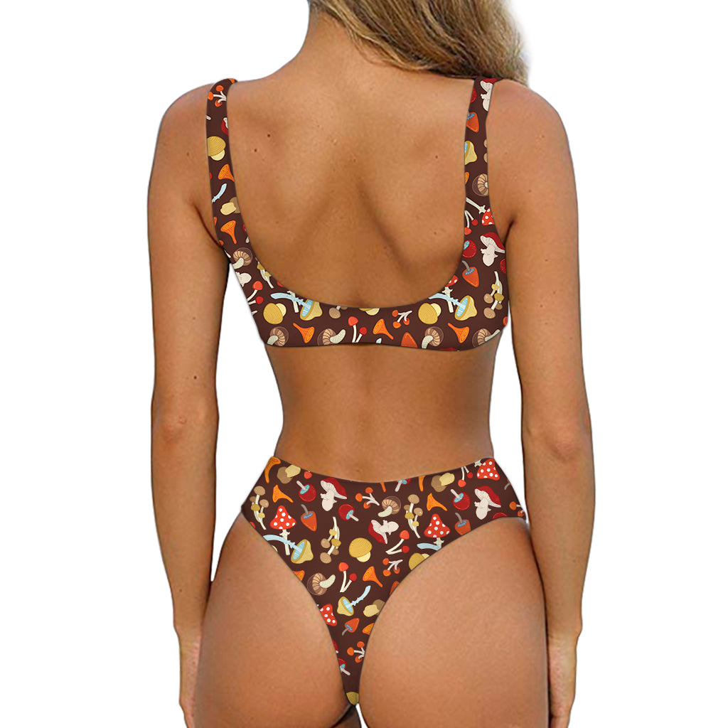 Cartoon Mushroom Pattern Print Front Bow Tie Bikini