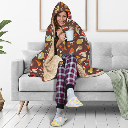 Cartoon Mushroom Pattern Print Hooded Blanket