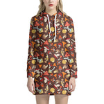 Cartoon Mushroom Pattern Print Hoodie Dress