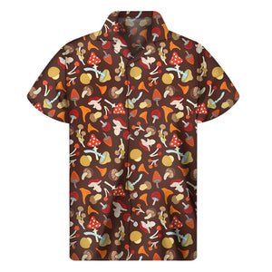 Cartoon Mushroom Pattern Print Men's Short Sleeve Shirt