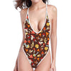 Cartoon Mushroom Pattern Print One Piece High Cut Swimsuit