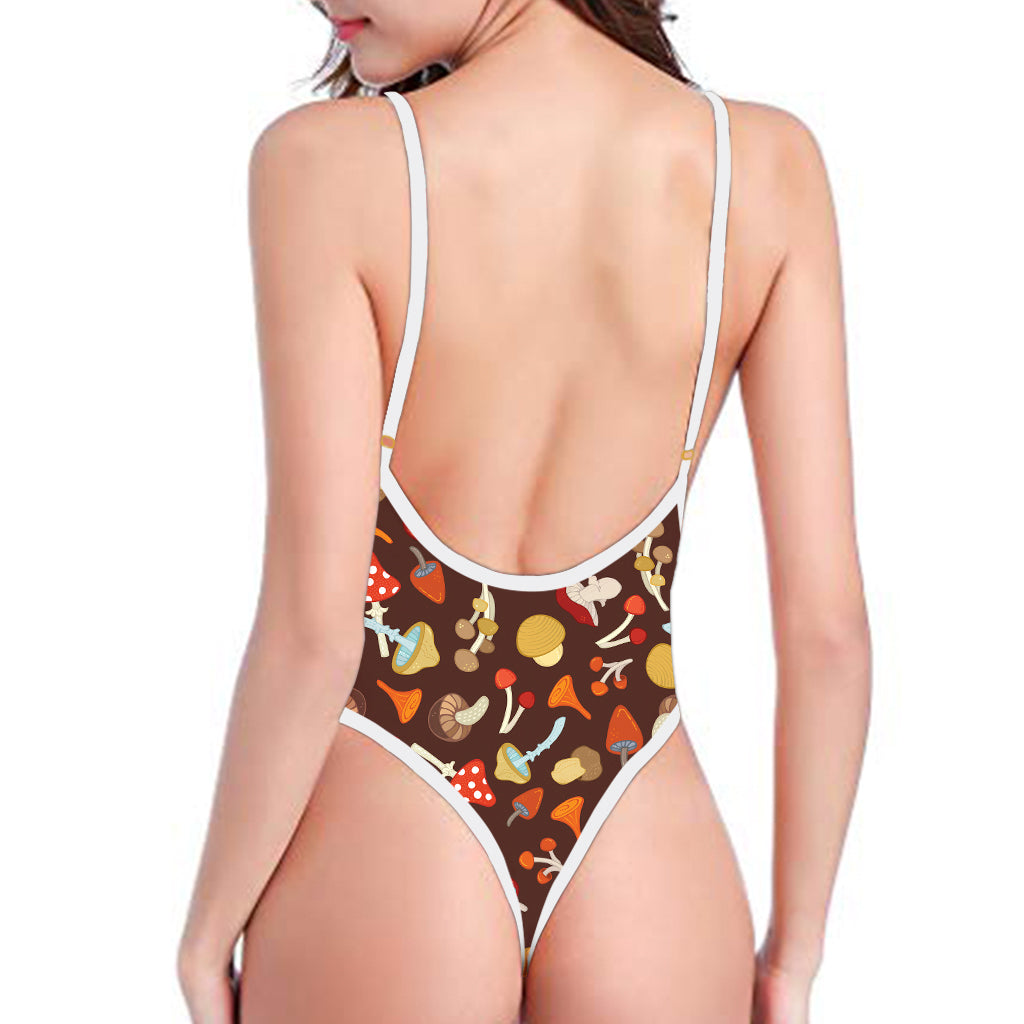 Cartoon Mushroom Pattern Print One Piece High Cut Swimsuit