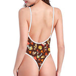 Cartoon Mushroom Pattern Print One Piece High Cut Swimsuit