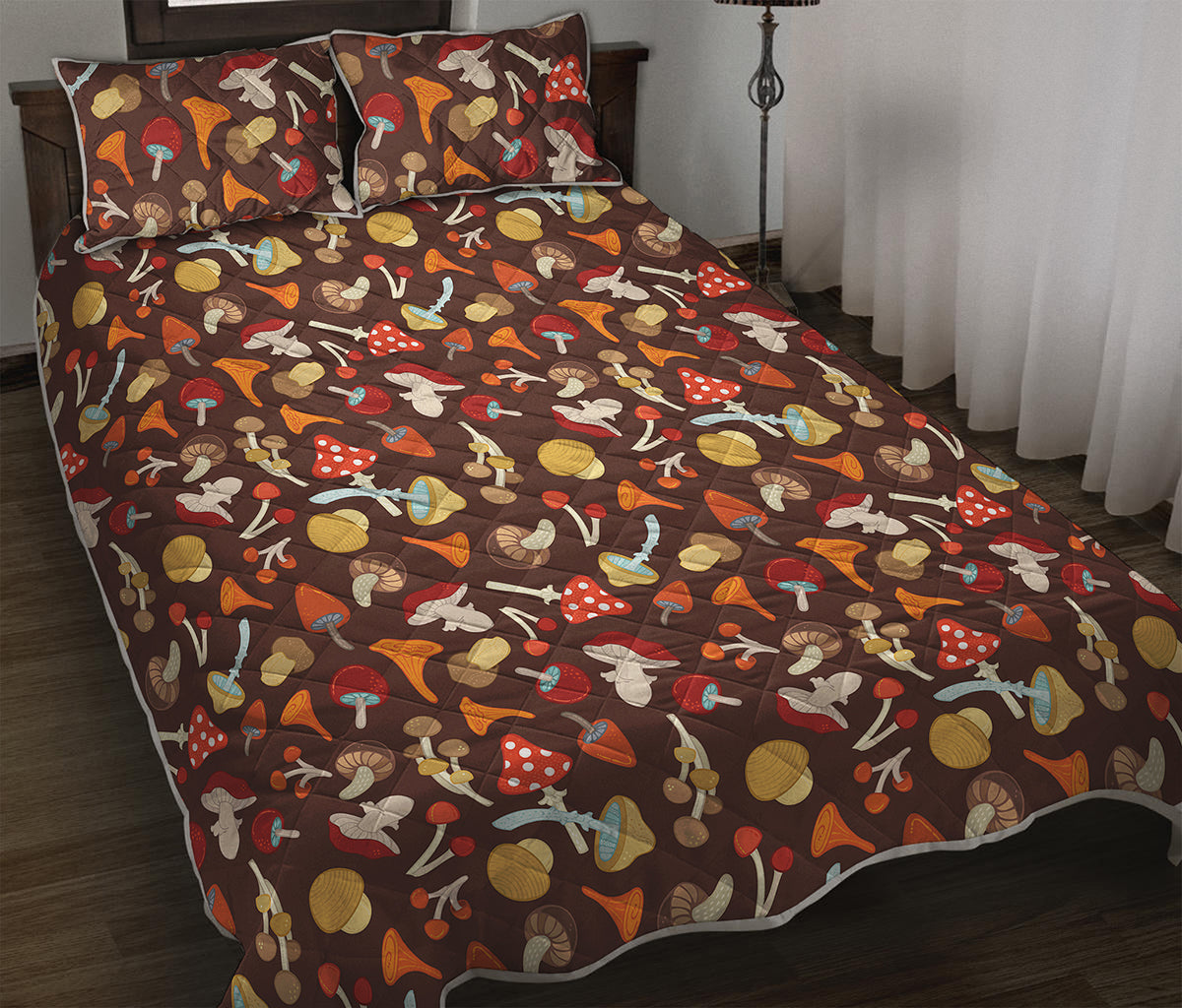 Cartoon Mushroom Pattern Print Quilt Bed Set