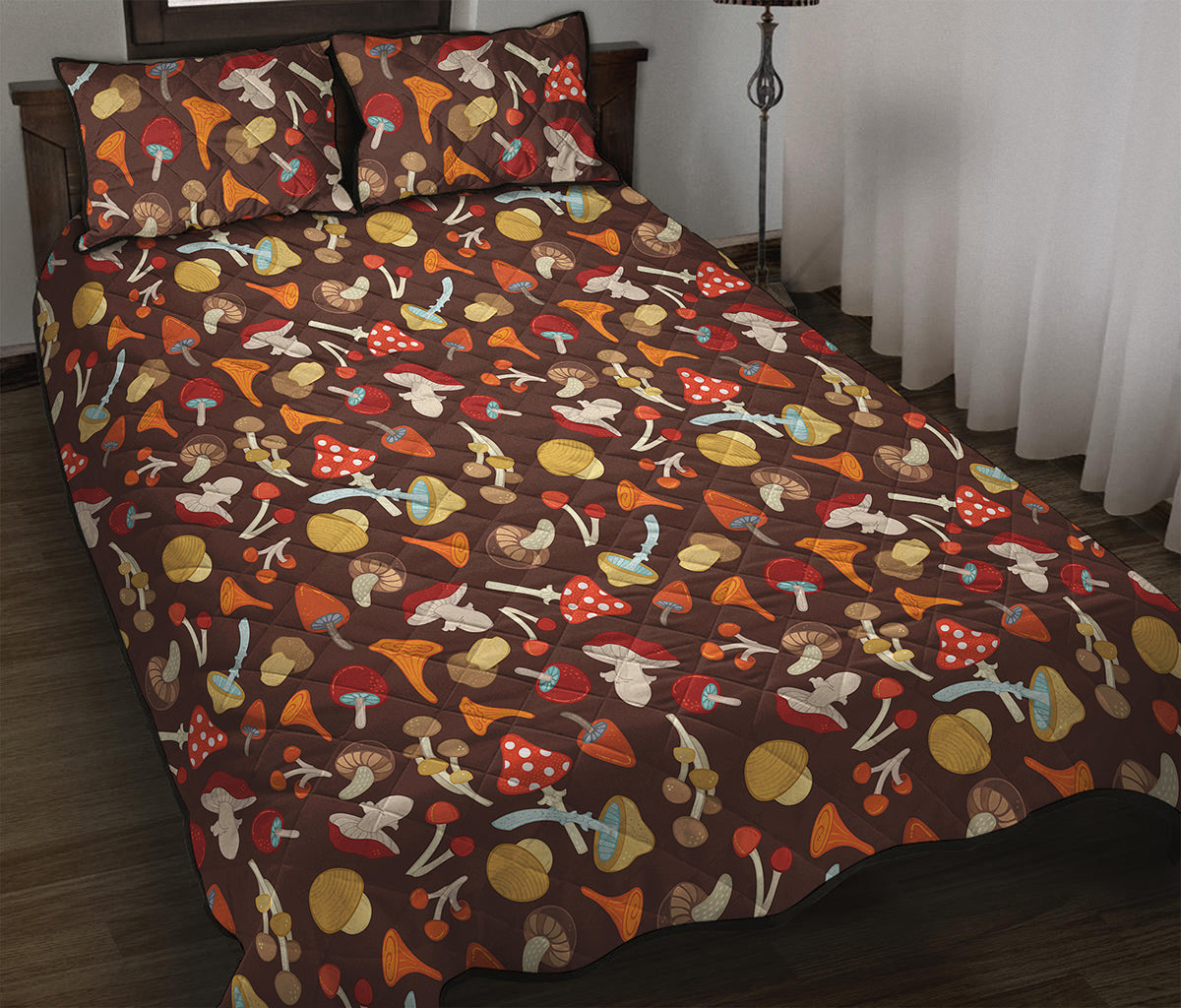 Cartoon Mushroom Pattern Print Quilt Bed Set