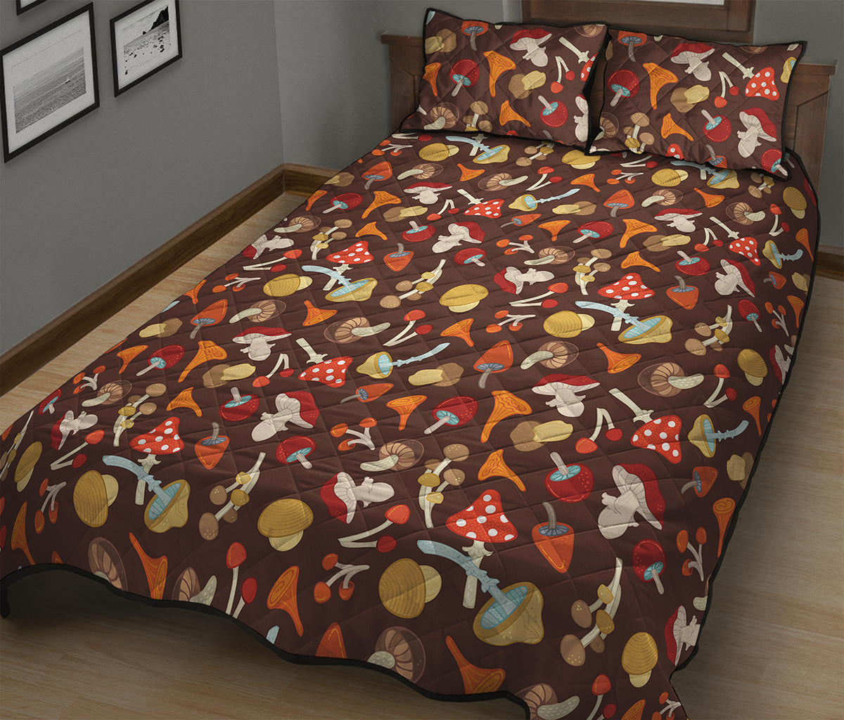 Cartoon Mushroom Pattern Print Quilt Bed Set