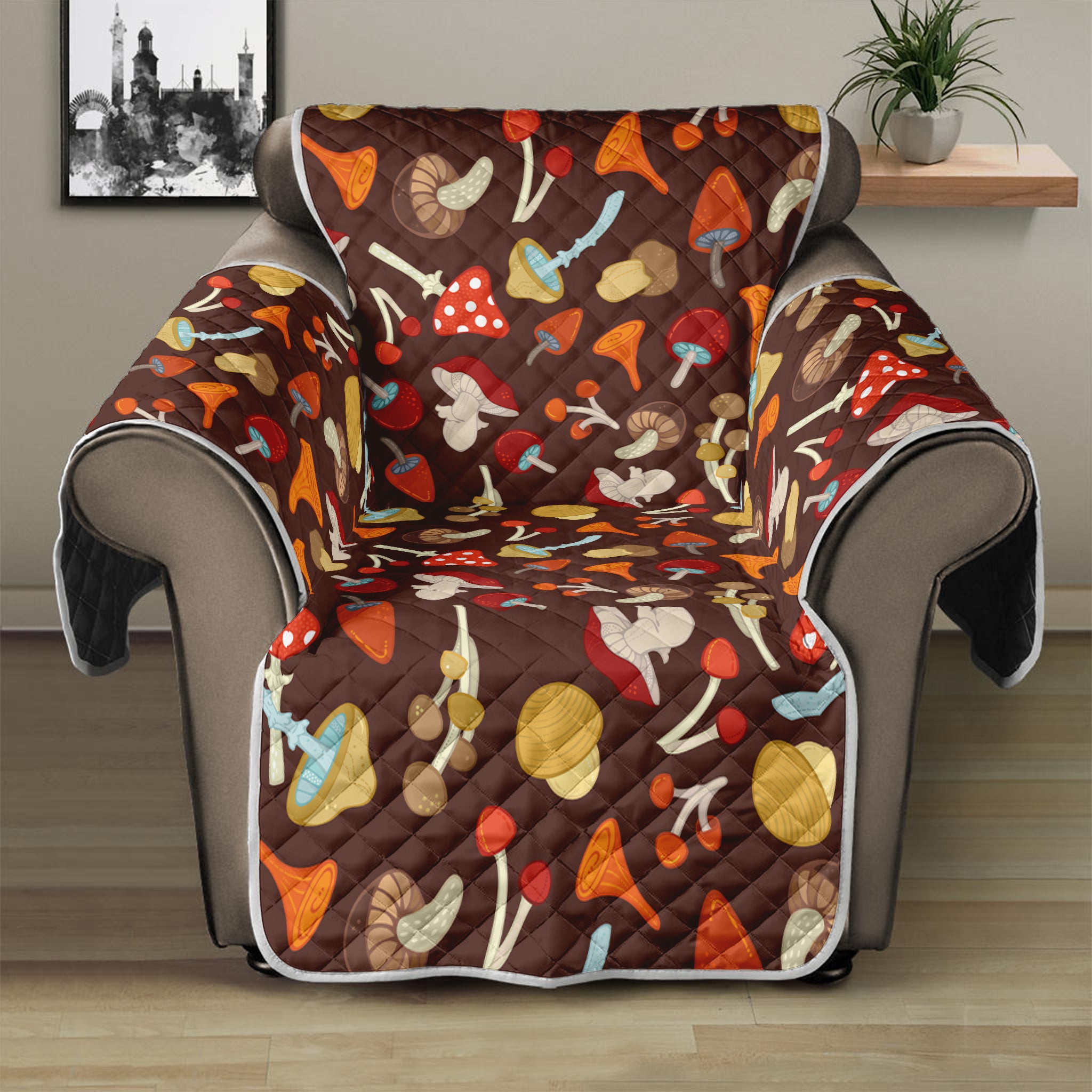 Cartoon Mushroom Pattern Print Recliner Protector