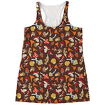 Cartoon Mushroom Pattern Print Women's Racerback Tank Top