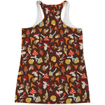 Cartoon Mushroom Pattern Print Women's Racerback Tank Top
