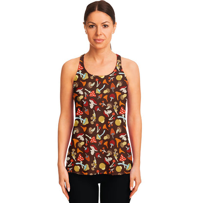 Cartoon Mushroom Pattern Print Women's Racerback Tank Top