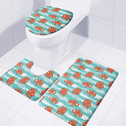 Cartoon Octopus Pattern Print 3 Piece Bath Mat Set
