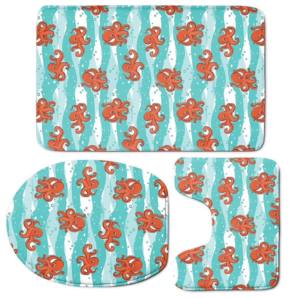 Cartoon Octopus Pattern Print 3 Piece Bath Mat Set