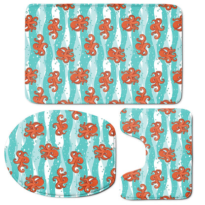 Cartoon Octopus Pattern Print 3 Piece Bath Mat Set