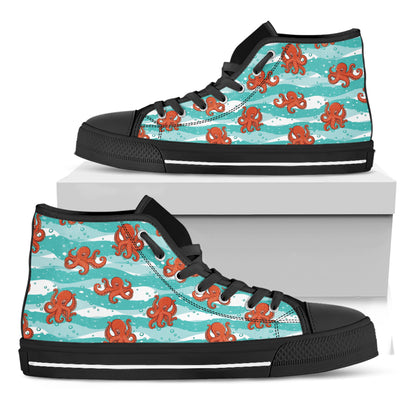 Cartoon Octopus Pattern Print Black High Top Shoes