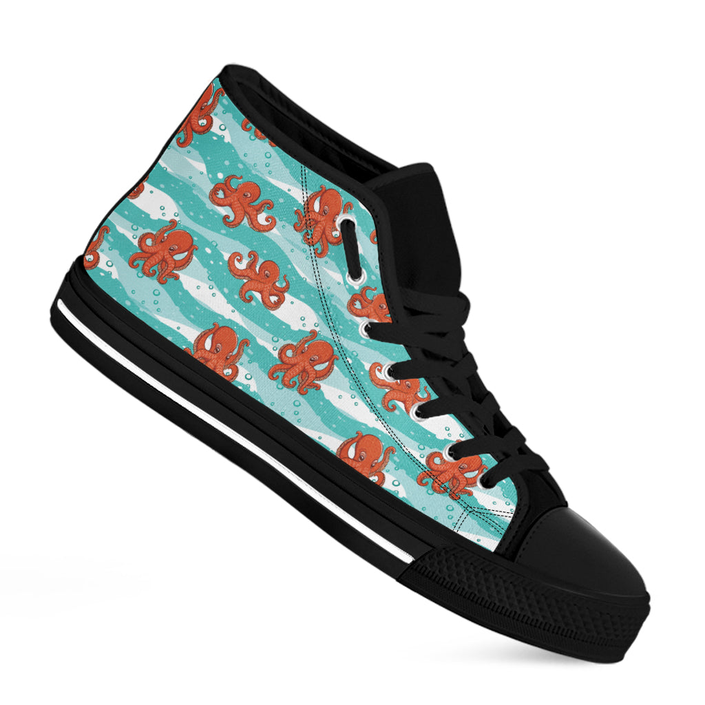 Cartoon Octopus Pattern Print Black High Top Shoes
