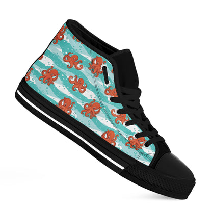Cartoon Octopus Pattern Print Black High Top Shoes