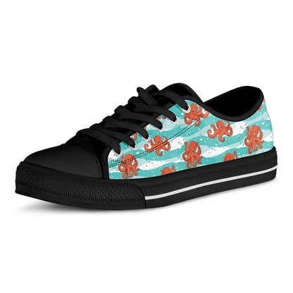 Cartoon Octopus Pattern Print Black Low Top Shoes