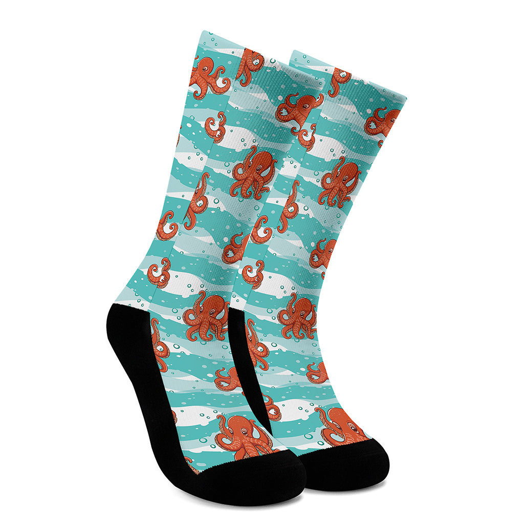 Cartoon Octopus Pattern Print Crew Socks