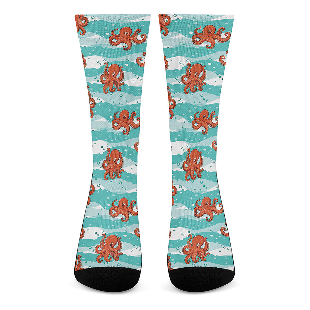 Cartoon Octopus Pattern Print Crew Socks